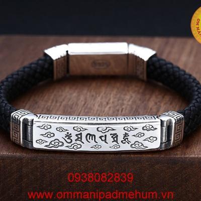 Vòng đeo tay bạc thái thần chú Om Mani Padme Hum và chủng tử Hri